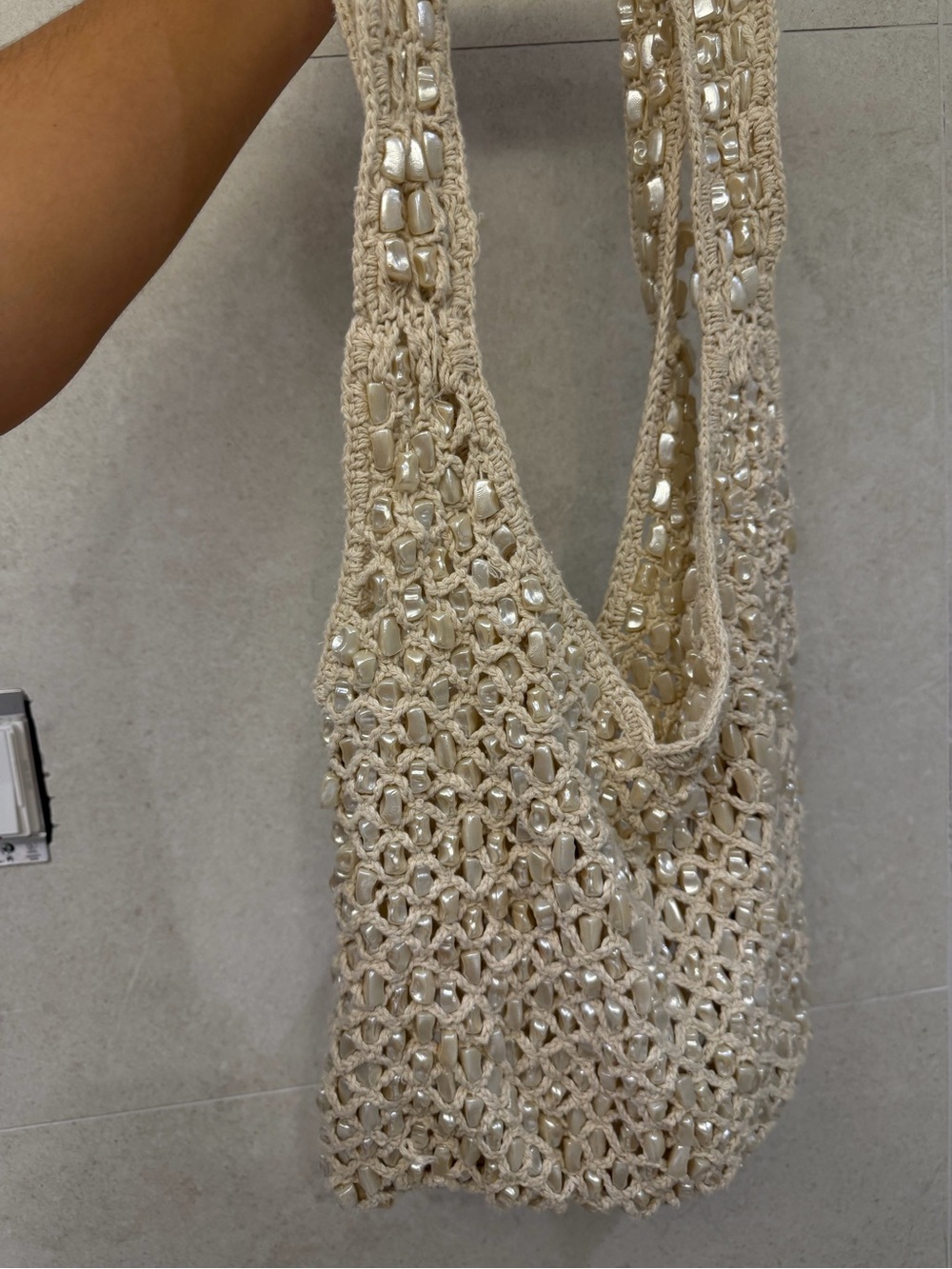Zara Crochet Shoulder Bag in Cream
